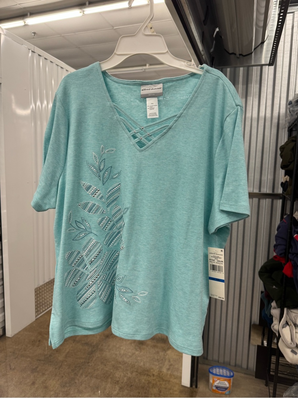 Alfred Dunner Aqua Embellished V-Neck Short Sleeve Tee